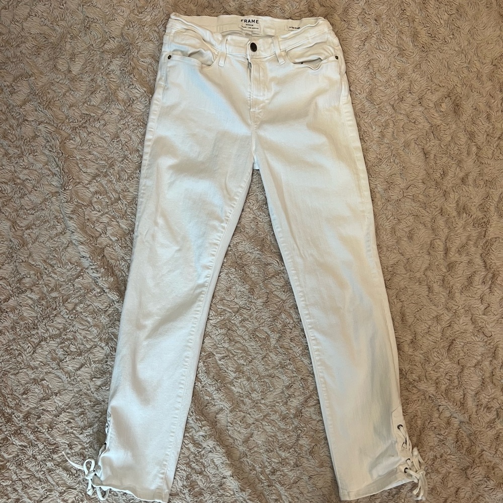 Frame Le High Straight Lace-Up Jeans White